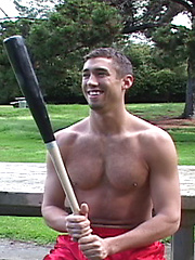 Naked stud plays with own dick