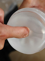 Marcello takes off his shoes and then wanks his cock into a fleshlight