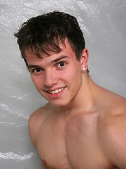 Twink boy stroking his fat cock and shooting