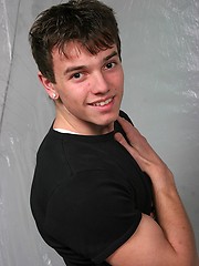Twink boy stroking his fat cock and shooting