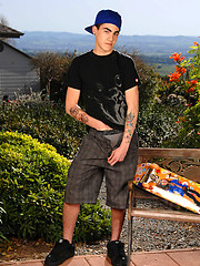 Skater boy in outdoor softcore scene