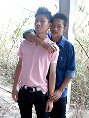 Hot fuck scene between these 2 gorgeous Asian boys in the outdoors