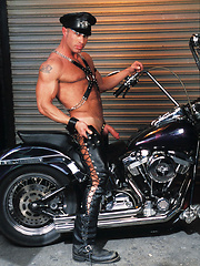 Smoking biker guys in leather clothes