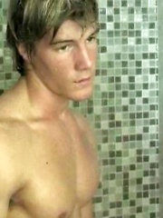 Sexy white-haired jock stroking dick