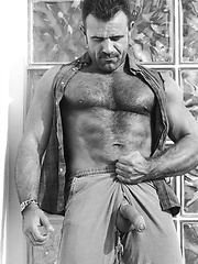 Big hairy gay bear in vintage photo session