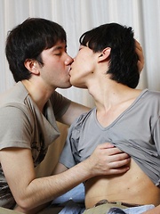 Hot blowjob scene where both boys wind up with a mouthful and spit it out into their hands