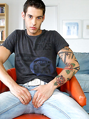 Tattoed guy Ben Rose masturbation before camera