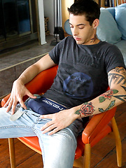 Tattoed guy Ben Rose masturbation before camera