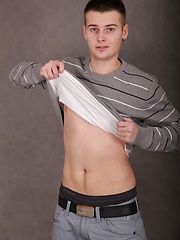 Cute boy Jace Bryant busts a nut over his stomach.