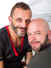 Hot gay bears with beards suck dick on a motorcycle and look good doing it